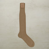 Long Plain Cotton Socks In Beige