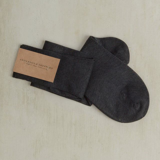 Long Plain Cotton Socks In Dark Grey