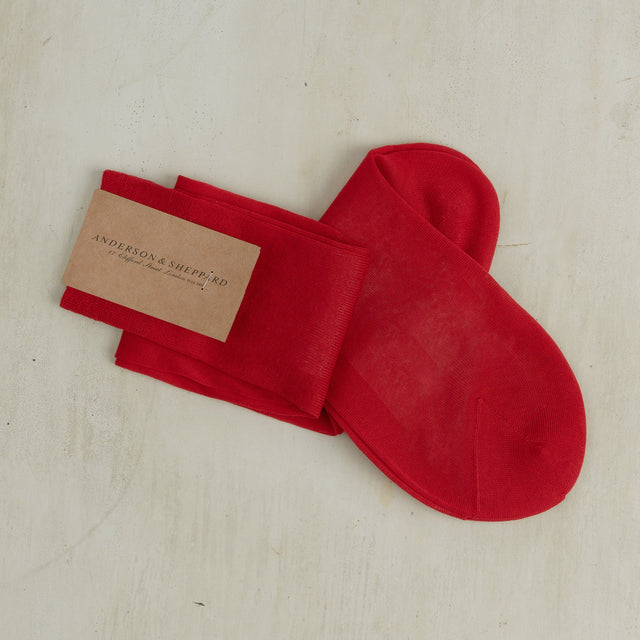 Long Plain Cotton Socks In Red