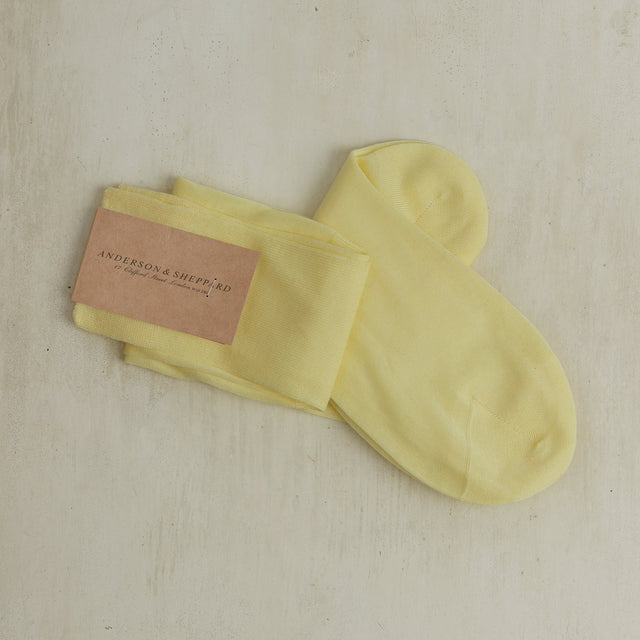 Long Plain Cotton Socks In Yellow