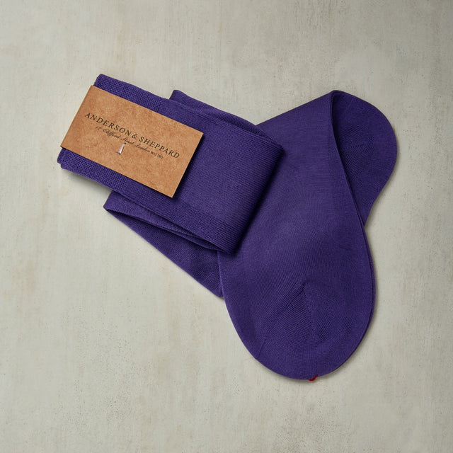 Long Plain Cotton Socks In Purple