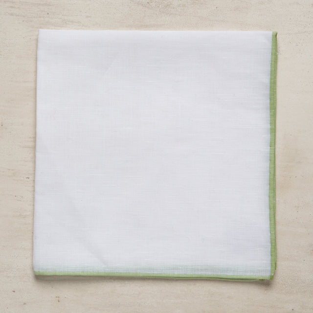 Linen And Cotton Pocket Square With Light Green Edge