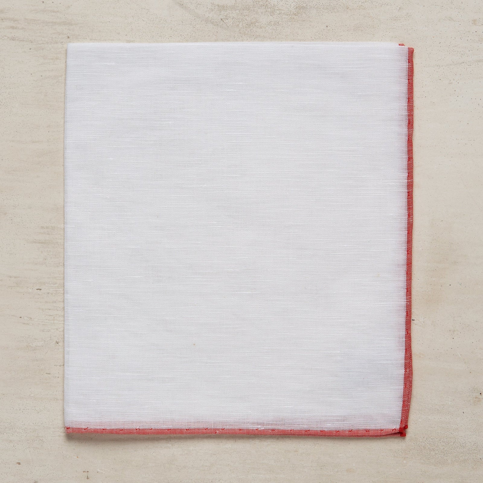 Linen And Cotton Pocket Square With Light Red Edge