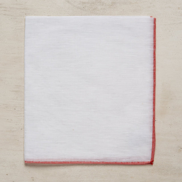 Linen And Cotton Pocket Square With Light Red Edge
