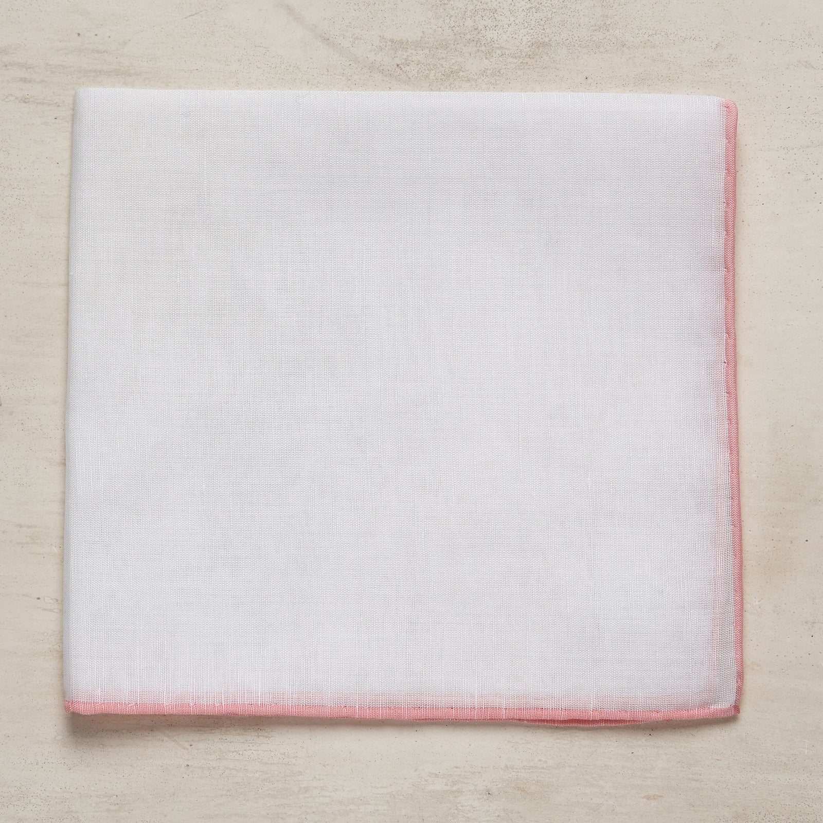 Linen And Cotton Pocket Square With Pink Edge
