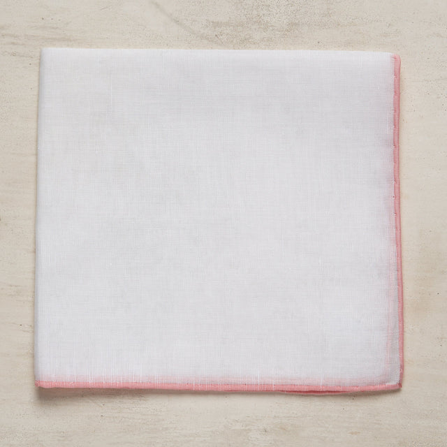 Linen and Cotton Pocket Square With Pink Edge