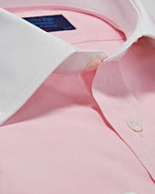 Classic Fit Plain Pink End On End Cotton Shirt With White Classic Collar Double Cuff