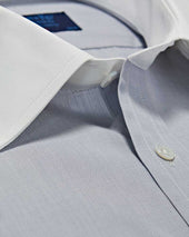 Classic Fit Plain End On End Cotton Shirt With Classic Collar Double Cuff