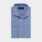 Contemporary Fit Navy Micro Houndstooth Check Cotton Shirt with Cut-away Collar & Double Cuff