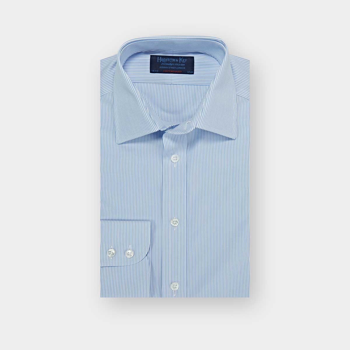 Contemporary Fit Fine Bengal Stripe Cotton Shirt With Classic Collar Two Button Cuff