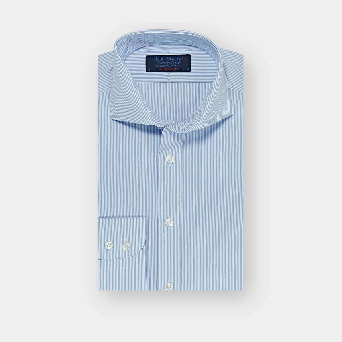 Contemporary Fit Fine Bengal Stripe Cotton Poplin Shirt With Cut Away Collar Two Button Cuff