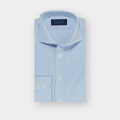 Contemporary Fit Blue Fine Bengal Stripe Cotton Poplin Shirt with Cut-away Collar & Two Button Cuff