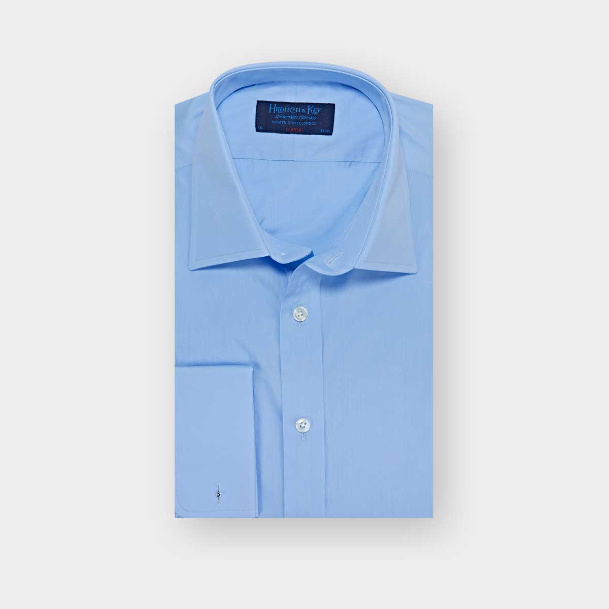 Classic Fit Plain Sea Island Quality Cotton Poplin Shirt With Classic Collar Double Cuff