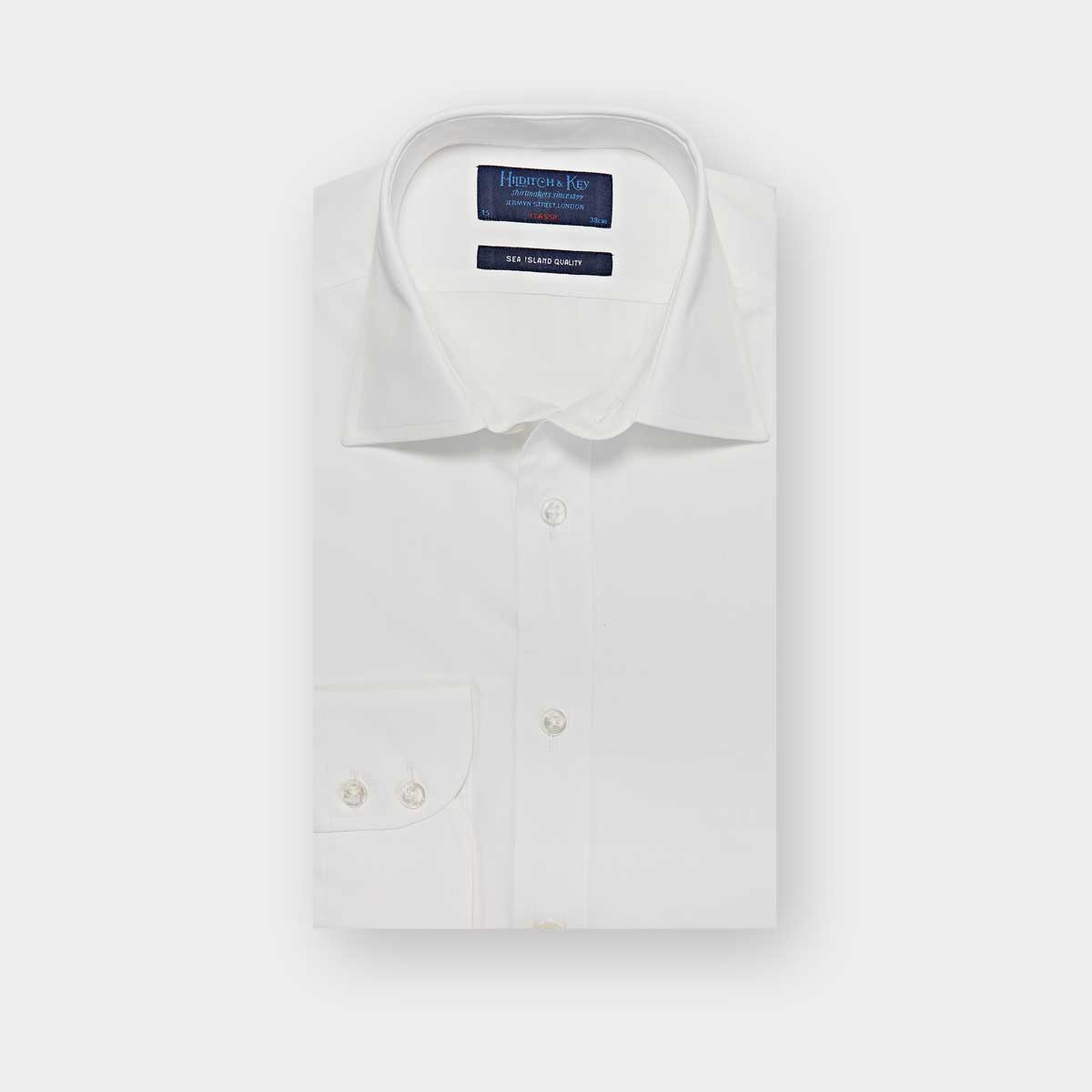 Classic Fit Plain Sea Island Quality Cotton Poplin Shirt With Classic Collar Two Button Cuff