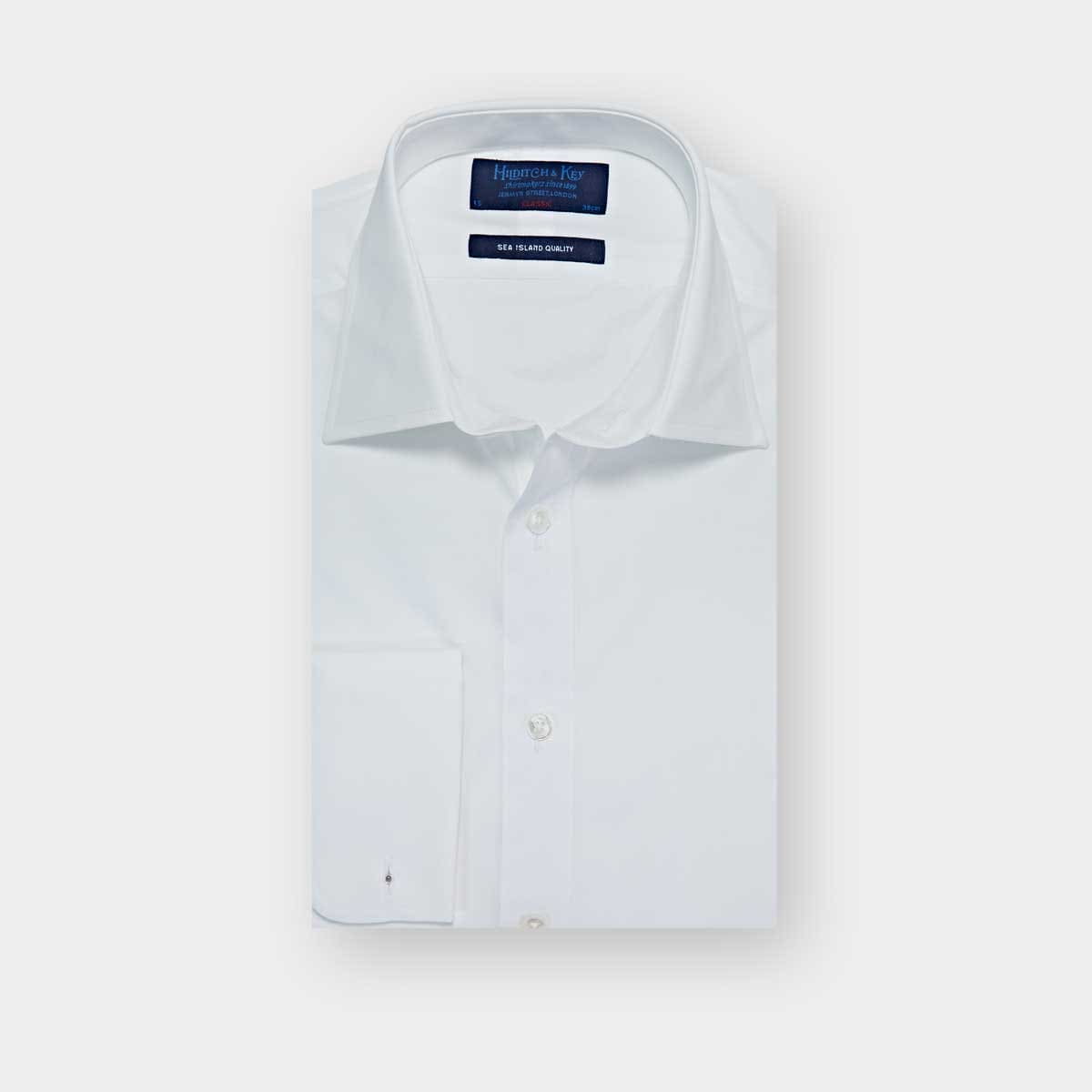 Classic Fit Plain Sea Island Quality Cotton Poplin Shirt With Classic Collar Double Cuff