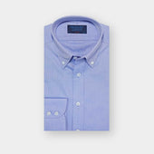Classic Fit Plain Mid Blue Oxford Cotton Shirt with Button Down Collar & Two Button Cuff