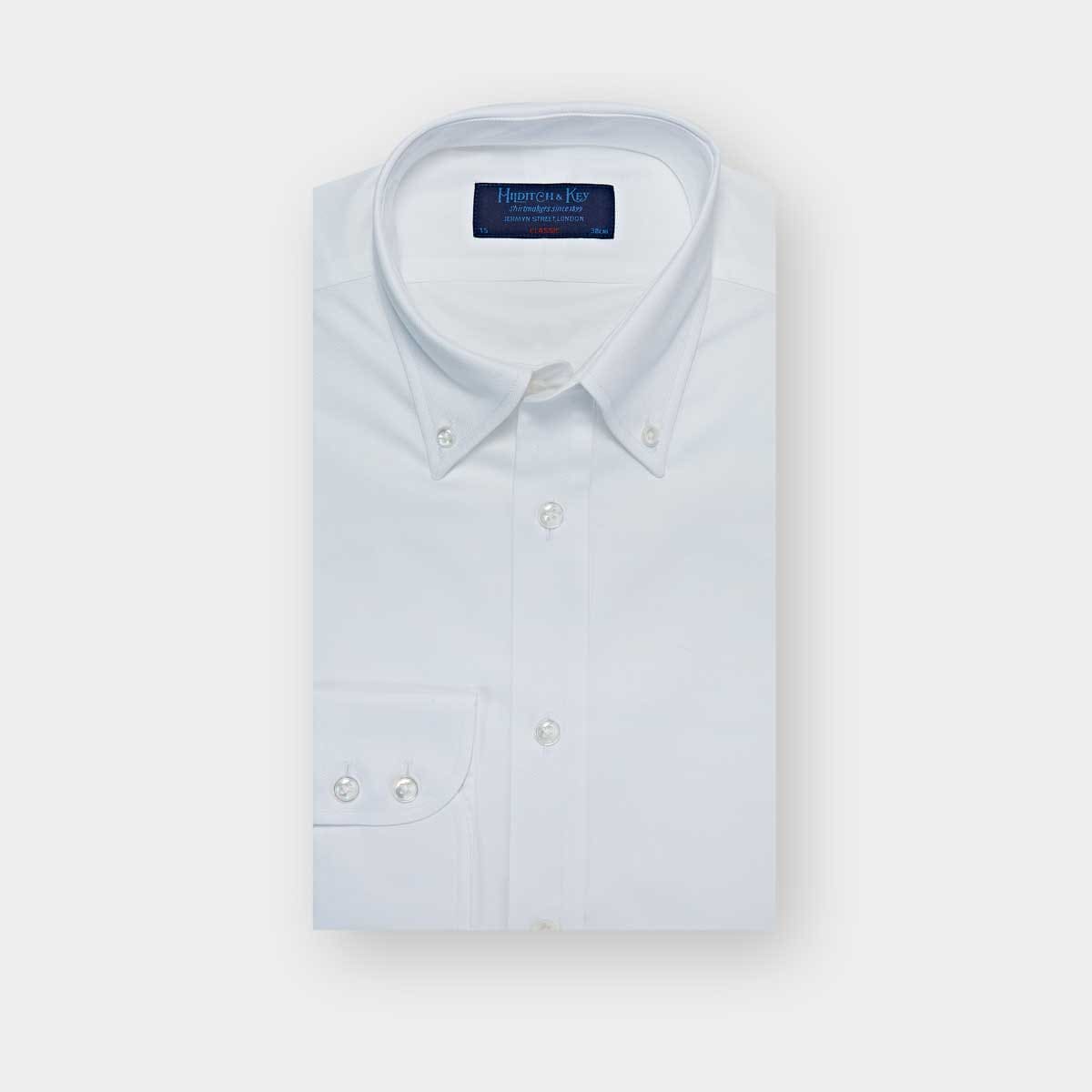 Classic Fit Plain Oxford Cotton Shirt With Button Down Collar Two Button Cuff