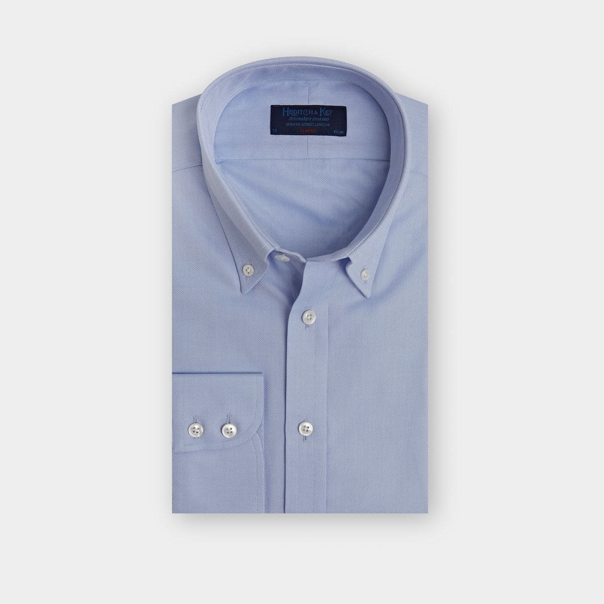 Classic Fit Plain Light Oxford Cotton Shirt With Button Down Collar Two Button Cuff