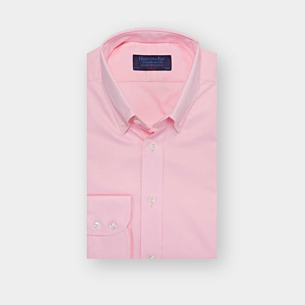 Classic Fit Plain Pink Oxford Cotton Shirt With Button Down Collar Two Button Cuff