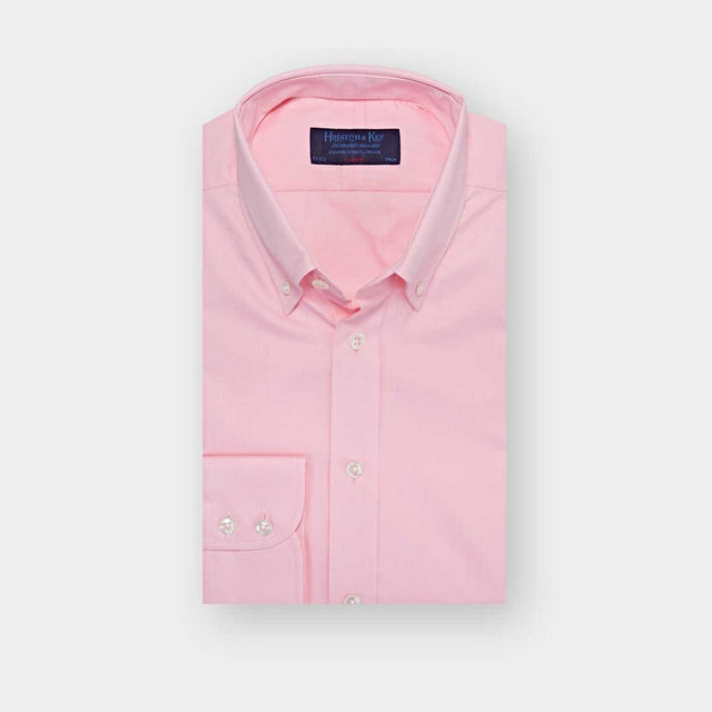 Classic Fit Plain Pink Oxford Cotton Shirt with Button Down Collar & Two Button Cuff