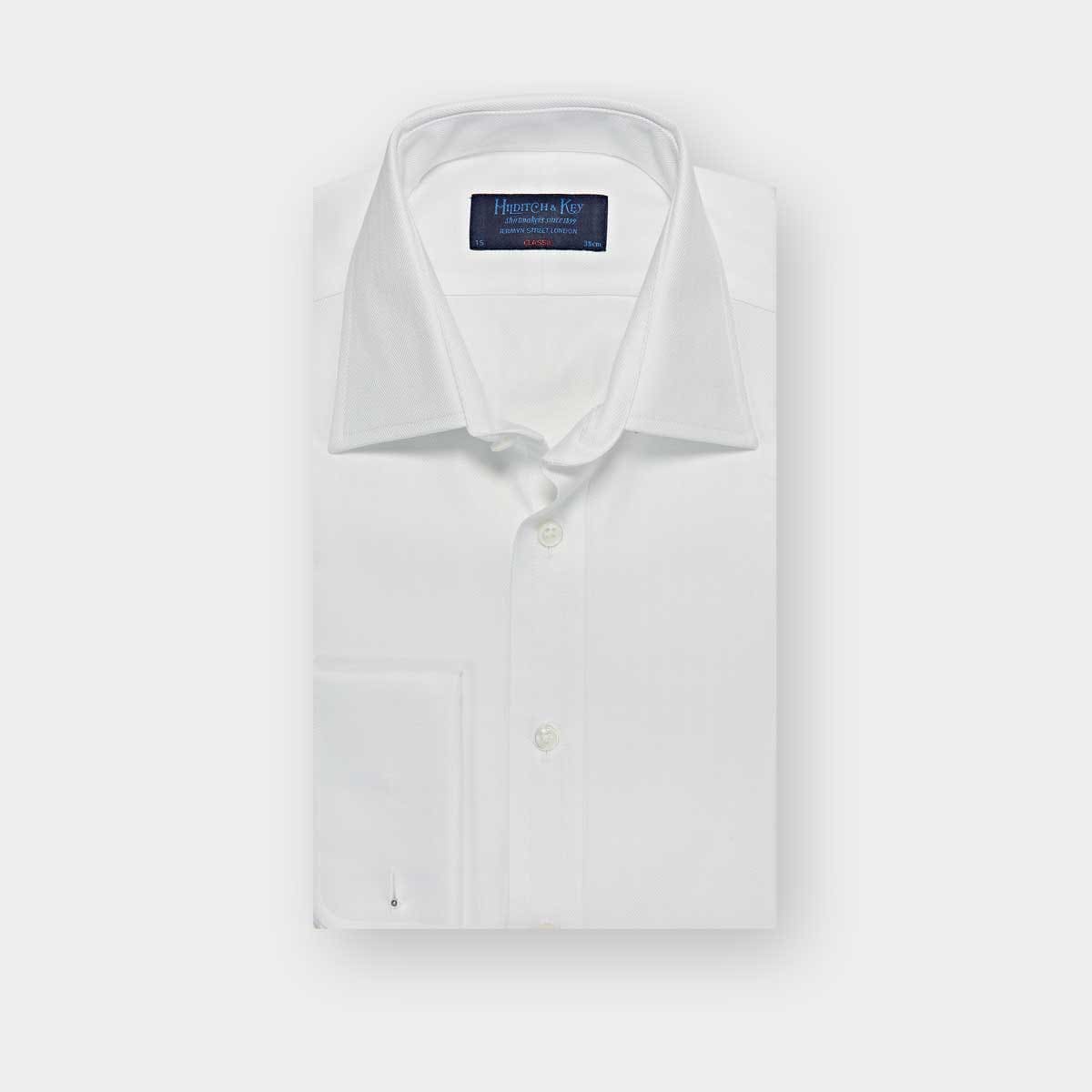 Classic Fit Plain Herringbone Cotton Shirt With Classic Collar Double Cuff