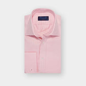 Classic Fit Plain Pink Herringbone Cotton Shirt with Classic Collar & Double Cuff