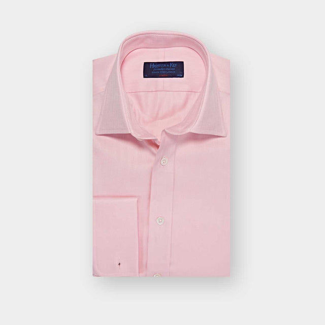 Classic Fit Plain Pink Herringbone Cotton Shirt with Classic Collar & Double Cuff