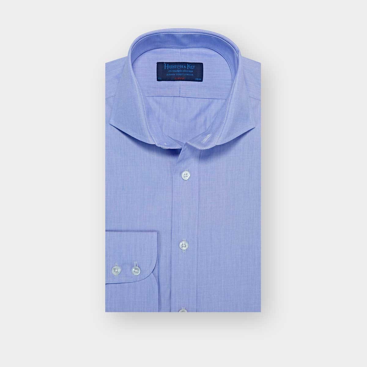 Classic Fit Plain End On End Cotton Poplin Shirt With Cut Away Collar Two Button Cuff
