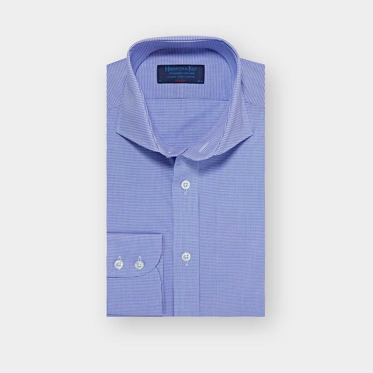 Classic Fit Shepherds Check Cotton Poplin Shirt With Cut Away Collar Two Button Cuff