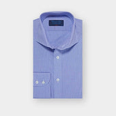 Classic Fit Blue Shepherds Check Cotton Poplin Shirt with Cut-away Collar & Two Button Cuff