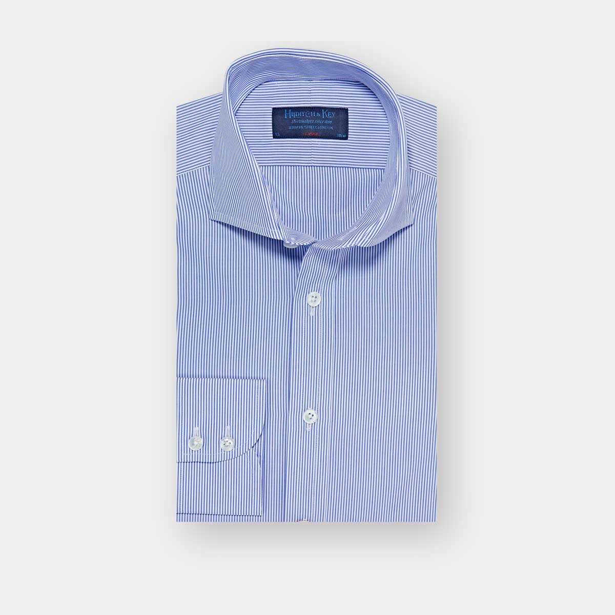 Classic Fit Fine Bengal Stripe Cotton Poplin Shirt With Cut Away Collar Two Button Cuff