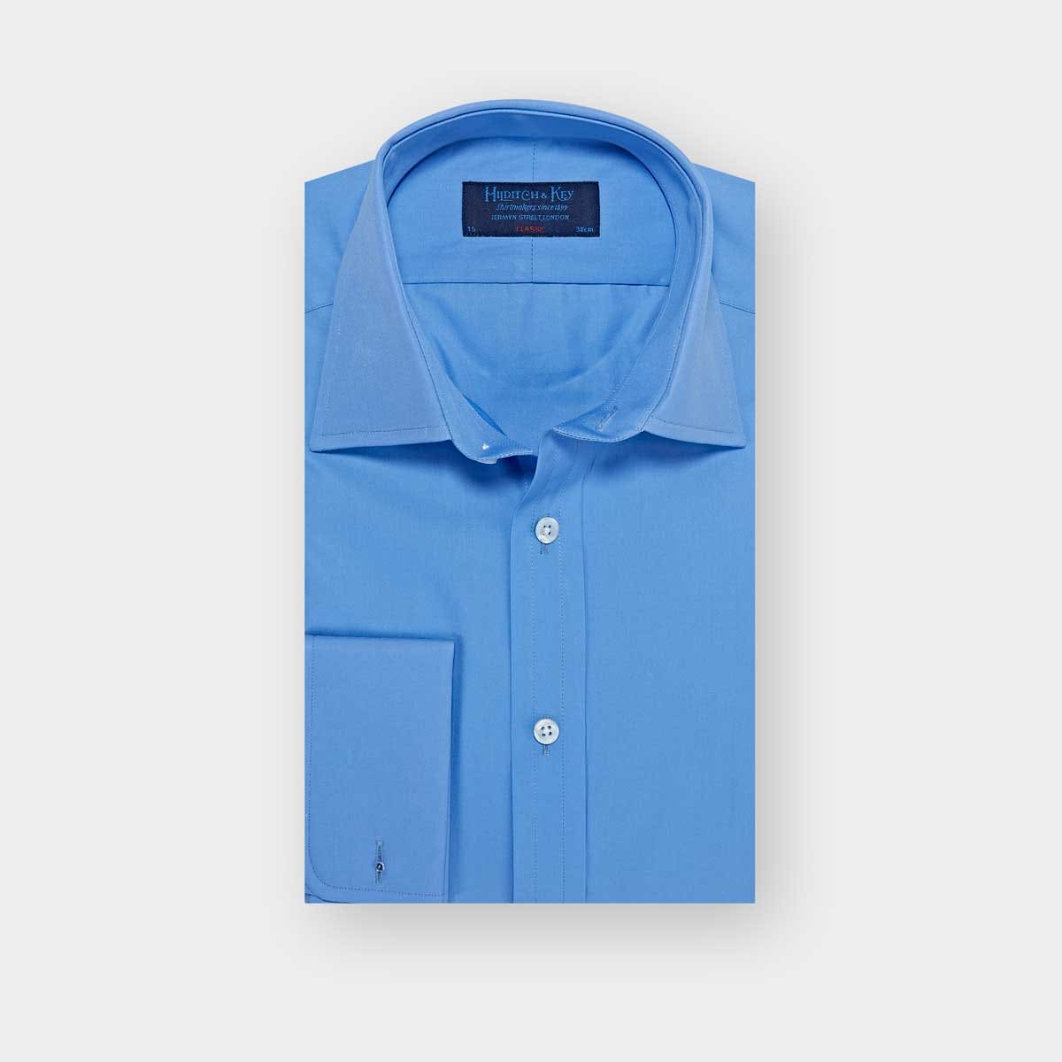 Classic Fit Plain Deep Cotton Poplin Shirt With Classic Collar Double Cuff