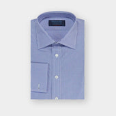Contemporary Fit Blue Fine Check Cotton Poplin Shirt with Classic Collar & Double Cuff