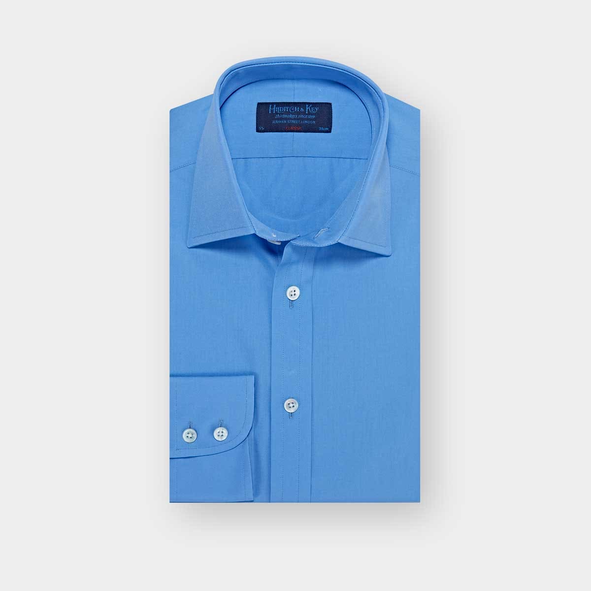 Classic Fit Plain Deep Cotton Poplin Shirt With Classic Collar Two Button Cuff