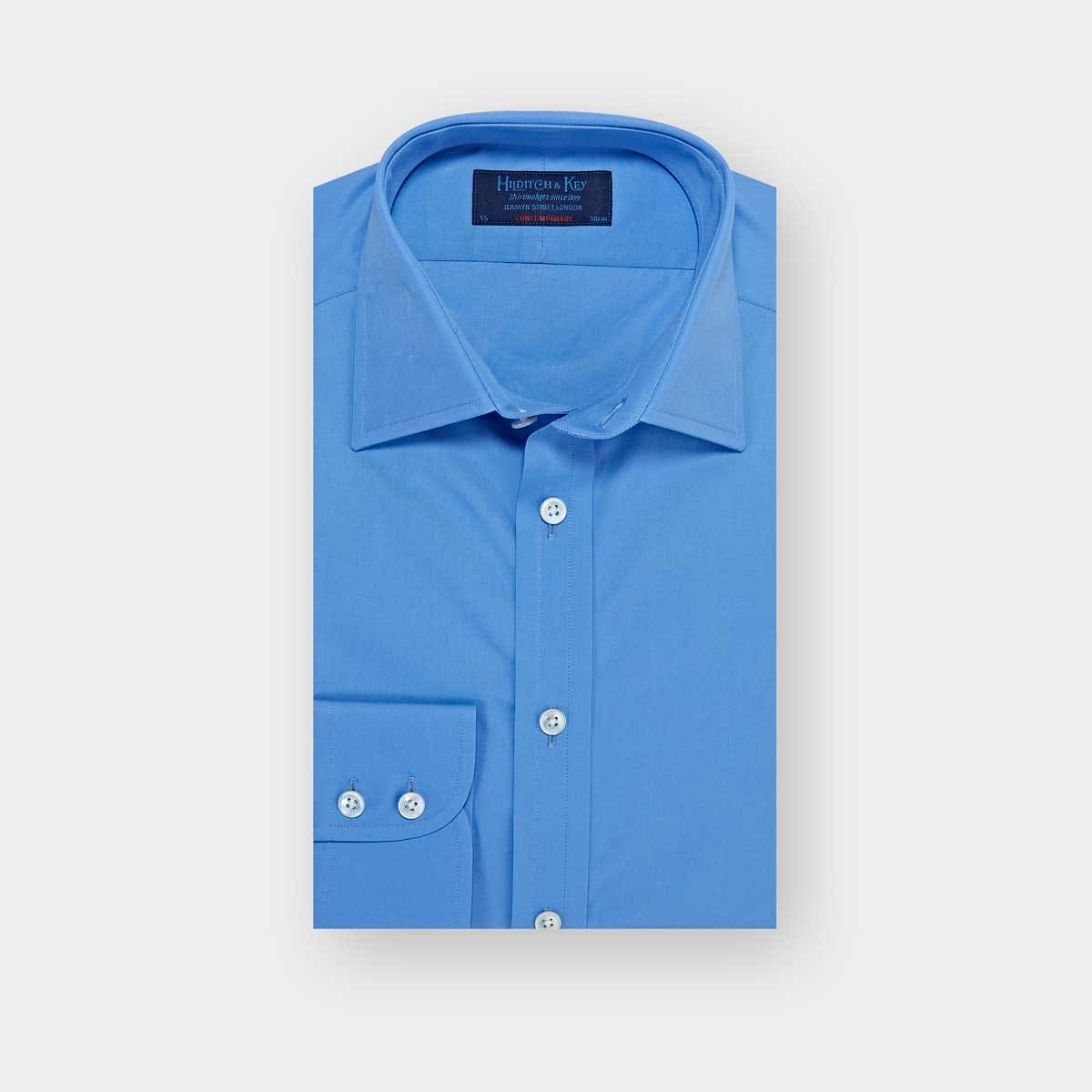 Contemporary Fit Plain Deep Cotton Poplin Shirt With Classic Collar Two Button Cuff