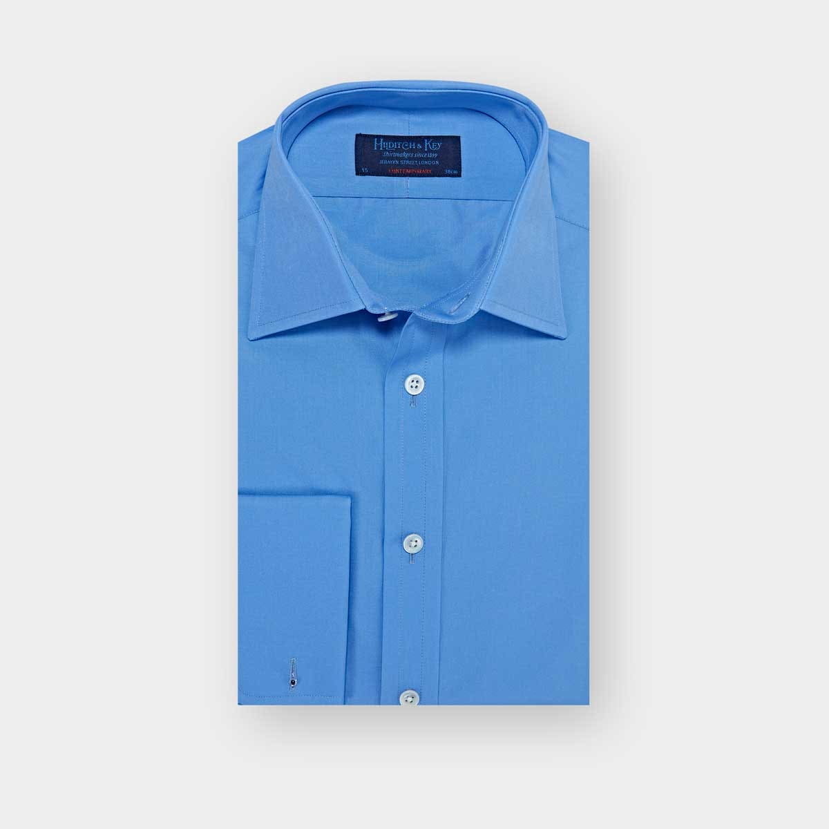 Contemporary Fit Plain Deep Cotton Poplin Shirt With Classic Collar Double Cuff
