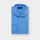 Contemporary Fit Plain Deep Blue Cotton Poplin Shirt with Cut-away Collar & Two Button Cuff