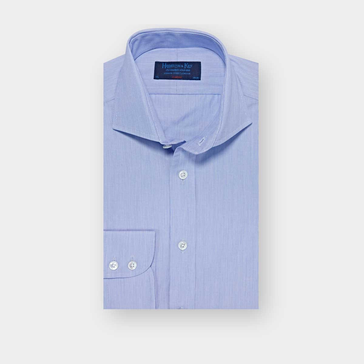 Classic Fit Hairline Stripe Cotton Poplin Shirt With Cut Away Collar Two Button Cuff