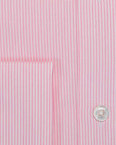 Classic Fit Pink Fine Bengal Stripe Cotton Poplin Shirt With Cut Away Collar Double Cuff