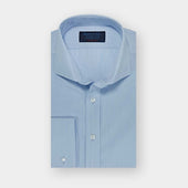 Contemporary Fit Sky Blue Hairline Stripe Cotton Poplin Shirt with Cut-away Collar & Double Cuff