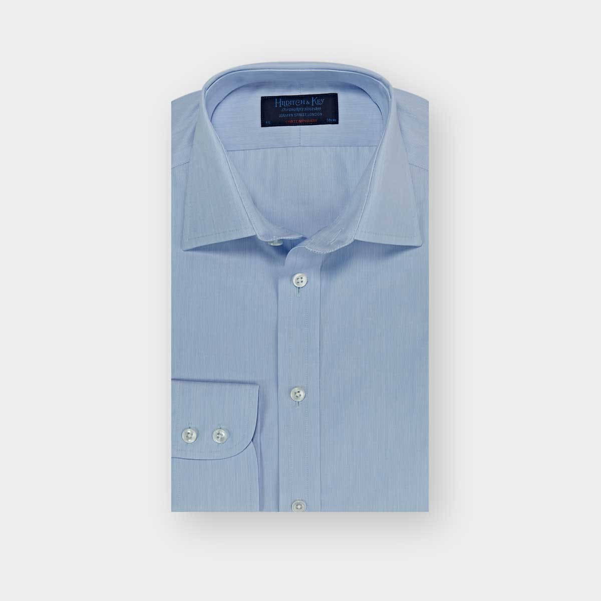 Contemporary Fit Hairline Stripe Cotton Poplin Shirt With Classic Collar Two Button Cuff