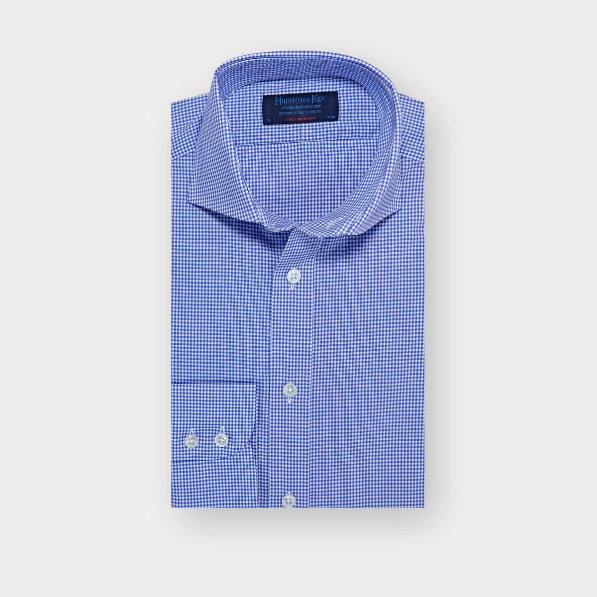 Contemporary Fit Fine Check Cotton Shirt With Cut Away Collar Two Button Cuff