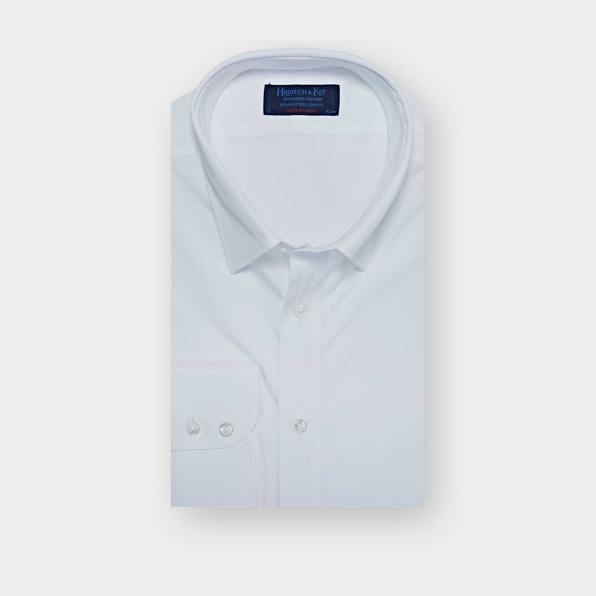Contemporary Fit Plain Cotton Shirt With Concealed Button Down Collar Two Button Cuff