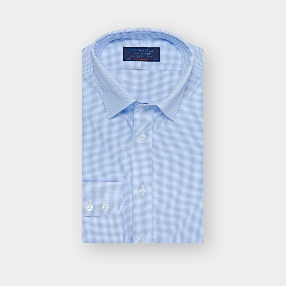 Contemporary Fit Micro Check Oxford Cotton Shirt With Concealed Button Down Collar Two Button Cuff