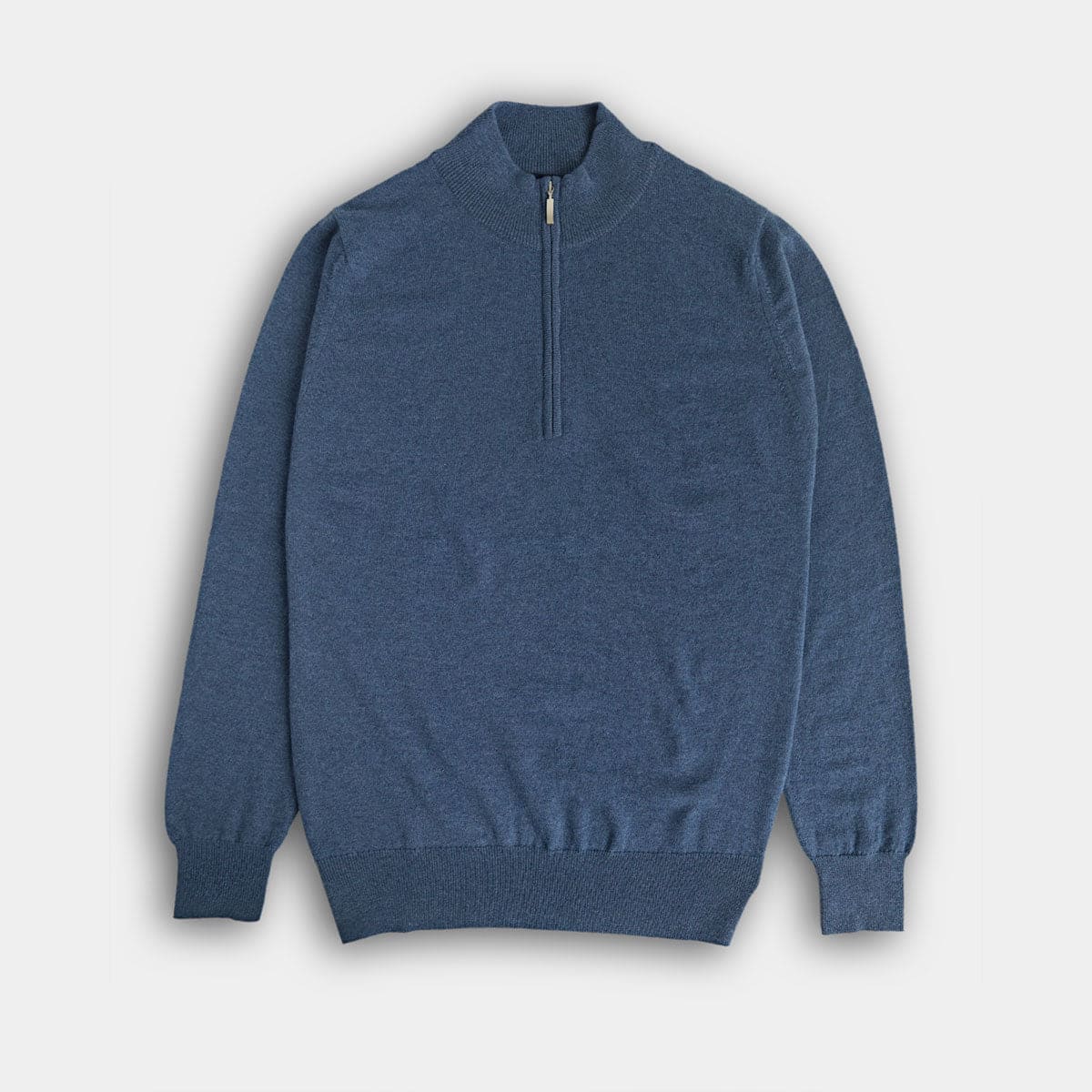 Soft Blue Zip Neck Cashmere Sweater