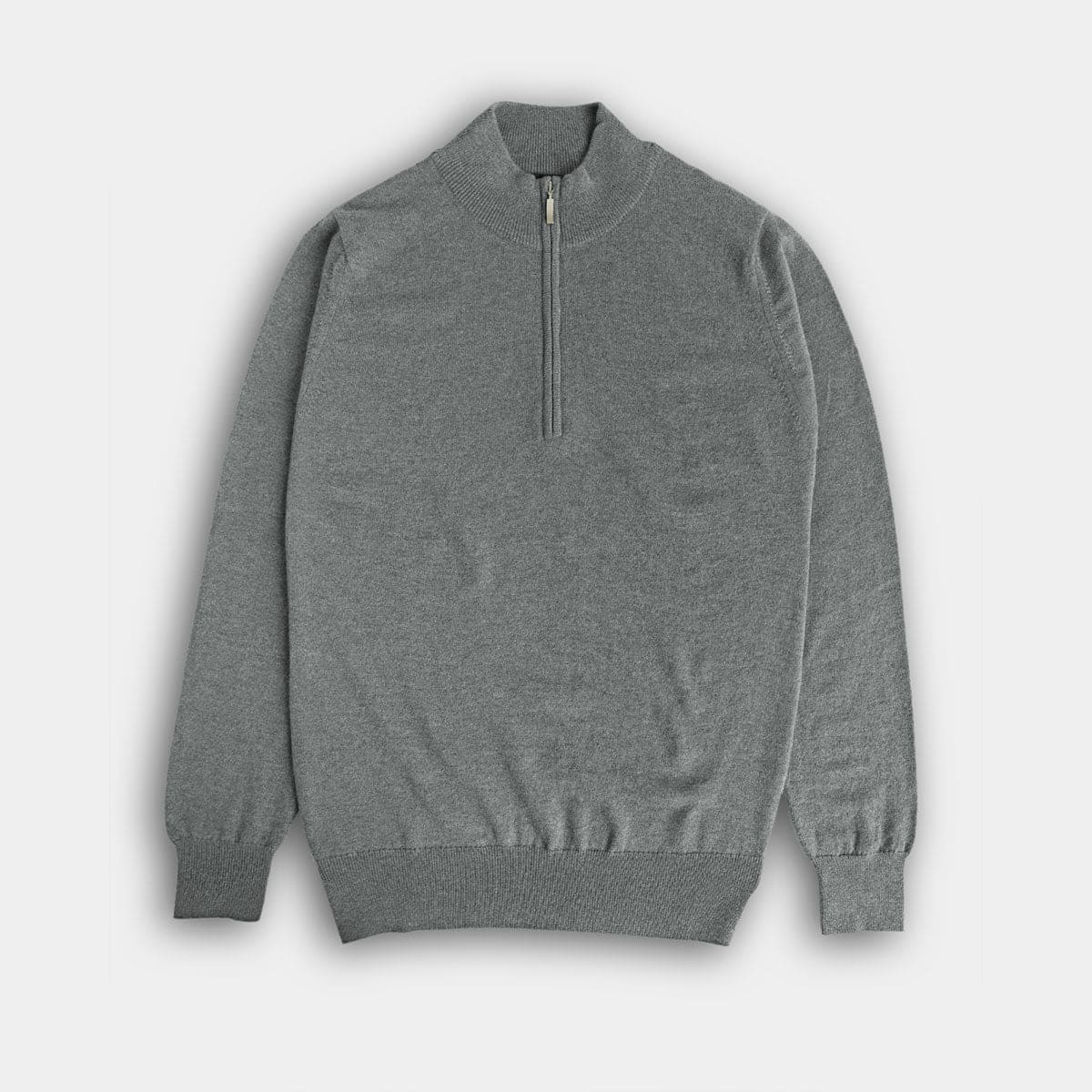 Grey Zip Neck Cashmere Sweater
