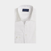 Classic Fit White Small Square Cotton Poplin Shirt with Classic Collar & Two Button Cuff