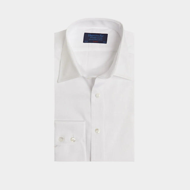 Classic Fit White Small Square Cotton Poplin Shirt with Classic Collar & Two Button Cuff