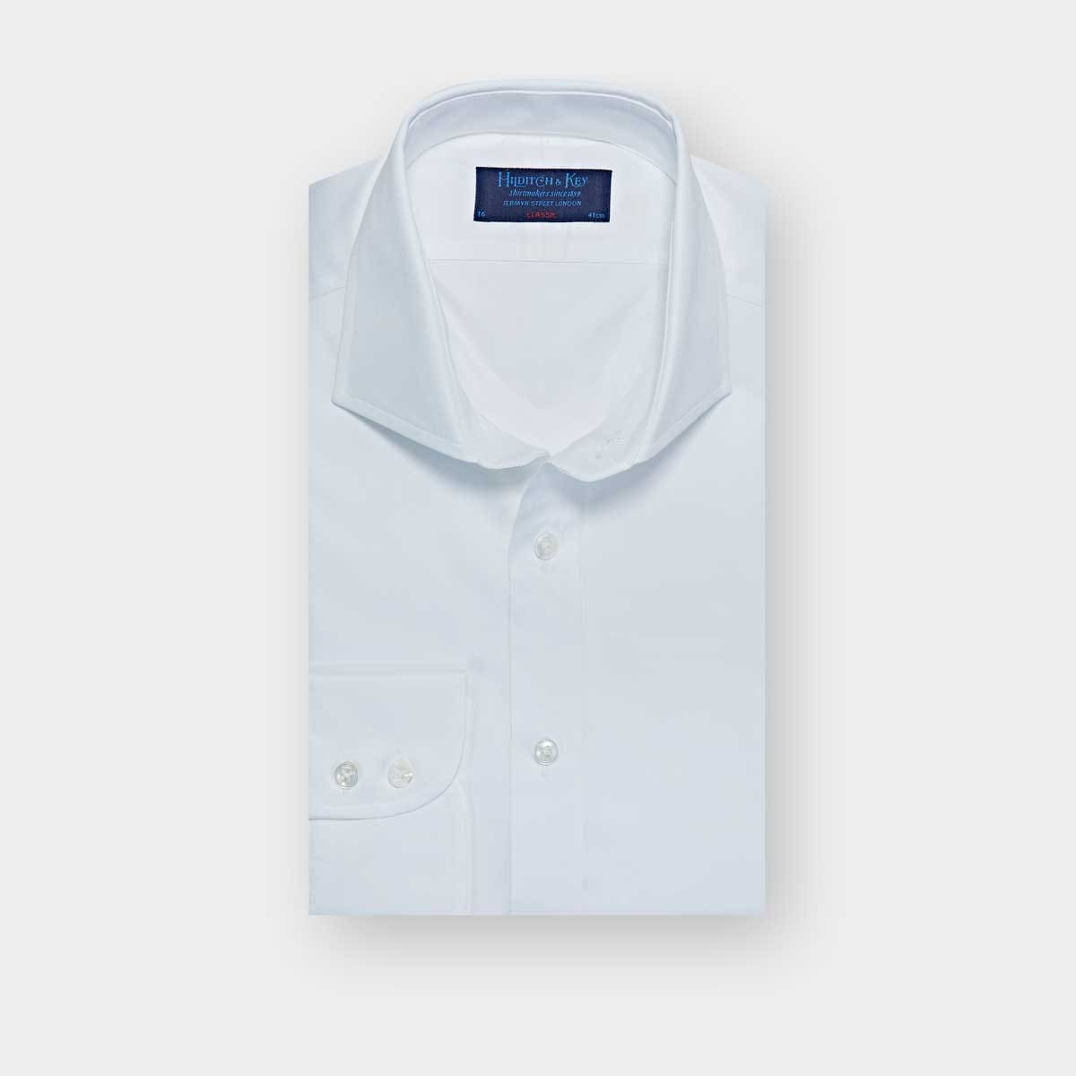 Classic Fit Plain Fine Twill Cotton Shirt With Cut Away Collar Two Button Cuff