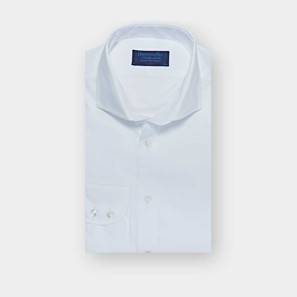 Classic Fit Plain Fine Satin Stripe Cotton Shirt With Cut Away Collar Two Button Cuff